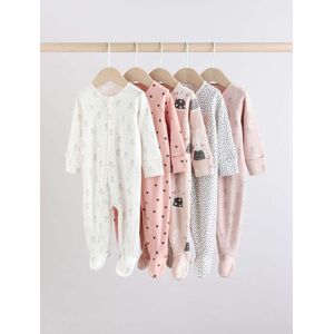 Next Brown/Cream 5 Pack Two Way Zip Baby Sleepsuits (0mths-2yrs)
