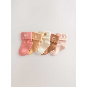 Next Tan Brown Embroidered Baby Roll Top Socks 5 Pack (0mths-2yrs)