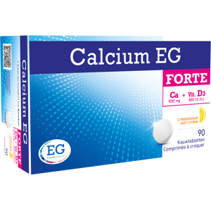Calcium EG Forte 1000 mg Calcium 800I.E. Vitamine D3 90 Comprimés à Croquer Goût Citron