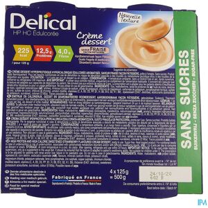 Delical Creme Dessert Hp-hc S/sucre Fraise 4x124g
