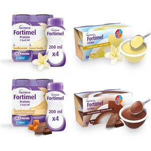 Fortimel Pack 8x Crème Vanille-Chocolat + 8x Fortimel Protein 2kcal Vanille-Chocolat-Caramel Complément Nutritionnel - Dénutrition