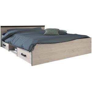 Vente-unique Lit avec rangements 140 x 190 cm - 2 tiroirs et 1 niche - Coloris : Naturel - PABLO