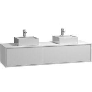 Vente-unique Meuble de salle de bain suspendu blanc avec double vasque à poser carrée - L150 cm - ISAURE II