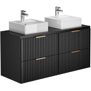 Vente-unique Meuble de salle de bain suspendu strié avec double vasque à poser carrée - Noir - L120 cm - ZEVARA