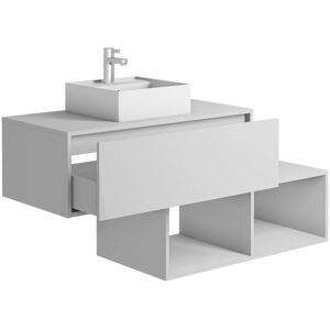 Vente-unique Meuble de salle de bain suspendu blanc avec vasque carrée - 1 tiroir et 2 niches - 94 cm - TEANA II