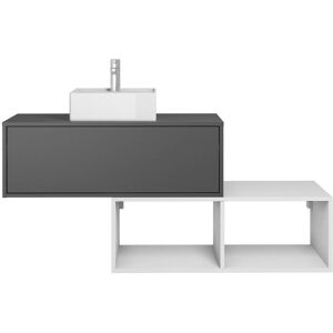 Vente-unique Meuble de salle de bain suspendu avec vasque carrée - 1 tiroir gris anthracite et 2 niches blanches - 94 cm - TEANA II