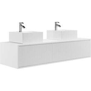 Vente-unique Meuble de salle de bain suspendu strié avec double vasque - Blanc - 150 cm - ARNEGA