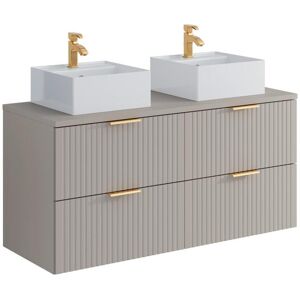 Vente-unique Meuble de salle de bain suspendu strié avec double vasque à poser carrée - Beige - L120 cm - ZEVARA