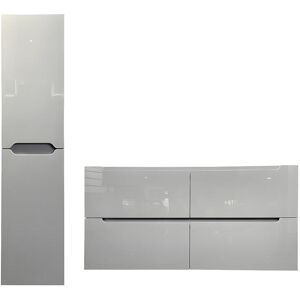Vente-unique Meuble de salle de bain suspendu avec double vasque à encastrer et colonne - Gris - 120 cm - SELITA