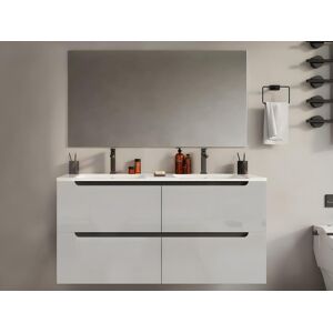 Vente-unique Meuble de salle de bain suspendu avec double vasque à encastrer - Blanc - 120 cm - SELITA