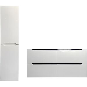 Vente-unique Meuble de salle de bain suspendu avec double vasque à encastrer et colonne - Blanc - 120 cm - SELITA