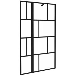 Vente-unique Pare baignoire noir mat au style industriel avec volet pivotant - 100 x 140 cm - OBELINI