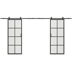 Vente-unique Porte coulissante double avec système en applique - aluminium et verre trempé - 2 x H205 x L93 cm - WILDEN II