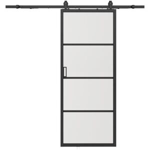 Vente-unique Porte coulissante avec système en applique - aluminium et verre trempé transparent - H205 x L93 cm - SINCA II