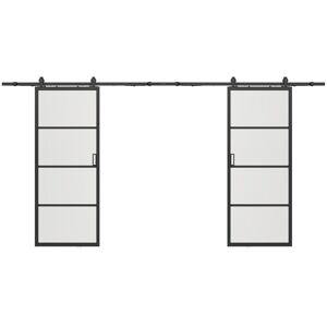 Vente-unique Porte coulissante double avec système en applique - aluminium et verre trempé transparent - 2 x H205 x L83 cm - SINCA II