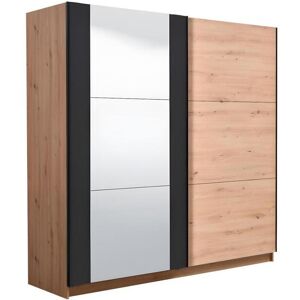 Vente-unique Armoire 2 portes coulissantes PHILADELPHIE - Avec Miroir - L.217cm - Coloris : chêne et noir
