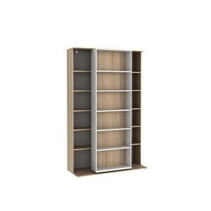 Vente-unique Bibliothèque coulissante avec 18 niches - Naturel et blanc - PRALI