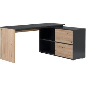 Vente-unique Bureau d'angle avec 2 porte coulissantes - MDF - Coloris : Naturel et noir - COLIOBA