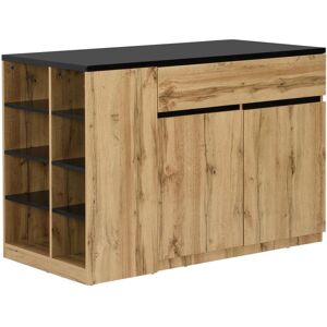 Vente-unique Ilot central de cuisine avec rangements - Noir et Naturel - MEILI