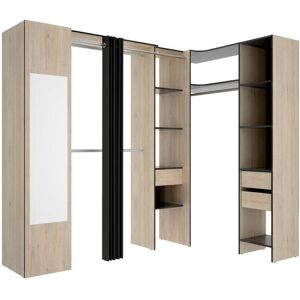 Vente-unique Dressing d'angle avec rideau et 1 porte - Avec miroir - L231 cm - Coloris : Naturel et anthracite - BERTRAND