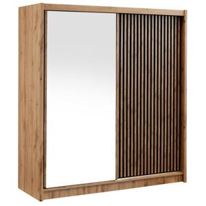 Vente-unique Armoire 2 portes coulissantes - Avec miroir - L203 cm - Coloris : Naturel et noir - CALOWI