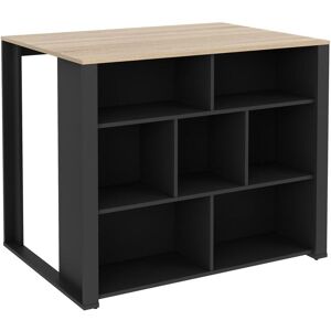 Vente-unique Ilot central de cuisine avec 7 niches - Naturel et anthracite - OPOLE