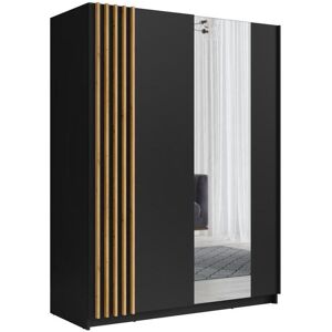 Vente-unique Armoire 2 portes coulissantes - Avec miroir - L200 cm - Noir et naturel - CALELA