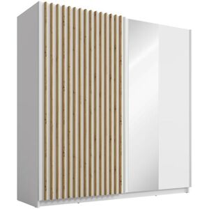Vente-unique Armoire 2 portes coulissantes - Avec miroir - L200 cm - Blanc et naturel - TINDANIA