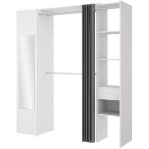 Vente-unique Dressing avec rideau et 1 porte - Avec miroir - L177 cm - Blanc et gris - BERTRAND
