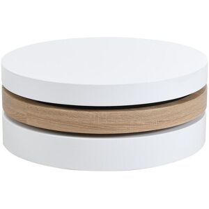 Vente-unique Table basse pivotante ronde avec 1 niche en MDF - Blanc et naturel clair - JANITA