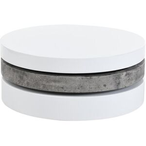 Vente-unique Table basse pivotante ronde avec 1 niche en MDF - Béton et blanc - JANITA