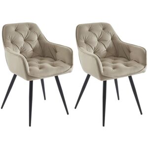 Lot de 2 chaises avec accoudoirs en velours et métal noir - Beige - MOBELIA de Pascal Morabito