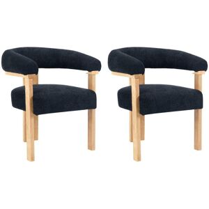 Lot de 2 chaises avec accoudoirs en tissu bouclette et bois d'hévéa naturel - Anthracite foncé - LIVELIA de Pascal MORABITO