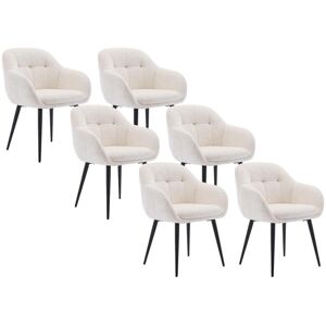 Lot de 6 chaises avec accoudoirs en tissu texturé et métal noir - Crème - LASSANDRA de Pascal Morabito