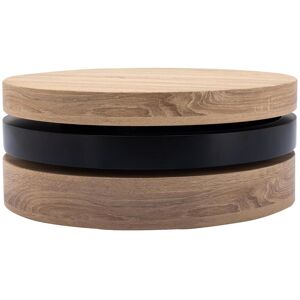 Vente-unique Table basse pivotante ronde avec 1 niche en MDF - Noir et naturel clair - JANITA