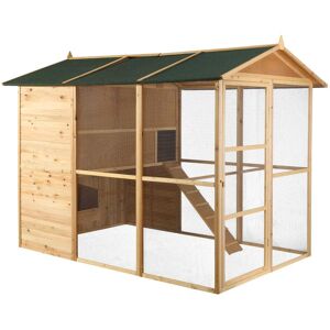 Vente-unique Poulailler en bois avec enclos - 10 poules - L. 266 x P. 174 x H. 205 cm - Naturel - FERAS