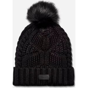 UGG® Women's Cable Beanie With Pom Knit/Faux Fur in Black - Black - Size: O/S
