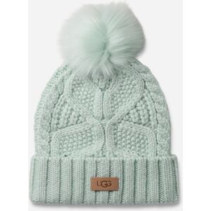 UGG® Women's Cable Beanie With Pom Knit/Faux Fur in Fountain - Fountain - Size: O/S