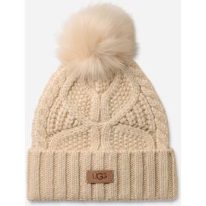 UGG® Women's Cable Beanie With Pom Knit/Faux Fur in Cream - Cream - Size: O/S