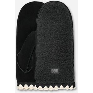 UGG® Women's UGG®fluff Scalloped Mitten Leather/Fleece in Black, Size L/XL - Black - Size: L/XL