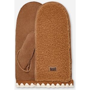 UGG® Women's UGG®fluff Scalloped Mitten Leather/Fleece in Chestnut, Size Small - Medium - Chestnut - Size: S/M