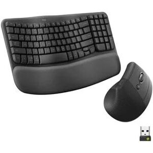 Lenovo Logitech Wave Keys & Lift Vertical Mouse Wireless Ergonomic Keyboard & Mouse Bundle with Cushioned Palm Rest - Graphite