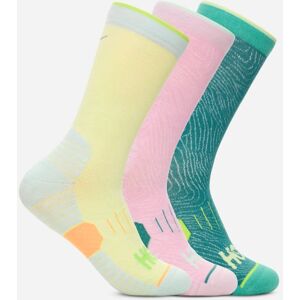 HOKA Crew Run Sock 3-Pack in Celery Root/Pk Twlght/Oceanic, Size XL