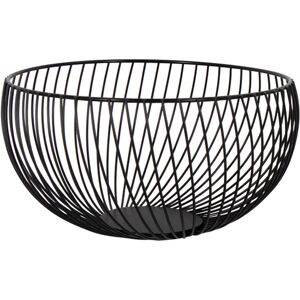 Home-tex Frugtskål - 25x13 cm - Sort rund kurv af åbent metal - Moderne og dekorativ metalkurv