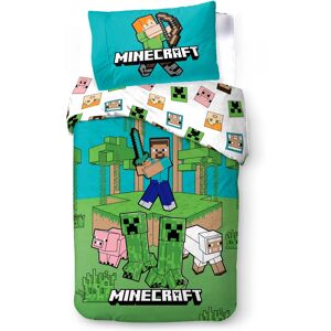 Licens Minecraft sengetøj - Vendbart design med motiv af creeper og pigs  - Jungle Explore - 140x200 cm - 100% bomulds sengelinned