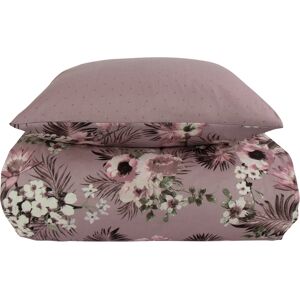 Borg Living Sengetøj dobbeltdyne - 200x200 cm - Vendbart design i 100% Bomuldssatin - Flowers & Dots lavendel - Sengesæt fra By Night