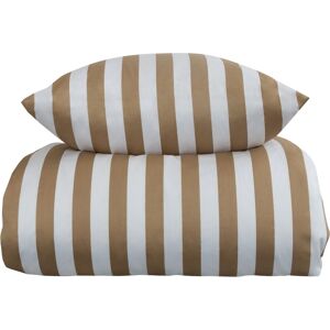 Borg Living Stribet sengetøj til dobbeltdyne - 200x220 cm - Blødt bomuldssatin - Nordic Stripe - Sand og hvidt sengesæt