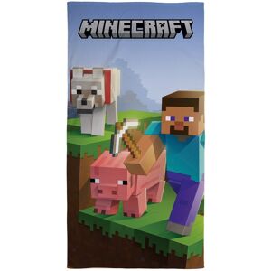 Licens Minecraft håndklæde - 70x140 cm - 100% bomuld - Blødt badehåndklæde med Steve, Minecraft ulv og gris