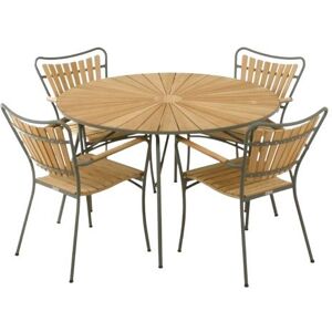 Mandalay Marguerit Havebord Ø120 cm Inkl. 4 Havestole Havemøbelsæt - Olivengrøn/Teak