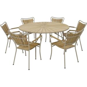 Mandalay Marguerit Havebord Ø140 cm Inkl. 6 Havestole Havemøbelsæt - Taupe/Teak